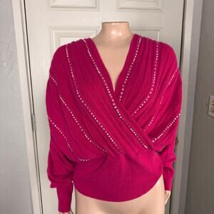 Vintage 80s 90s Women's Sweater Small Angora Wool Rabbit Beaded Sequin Italy V1